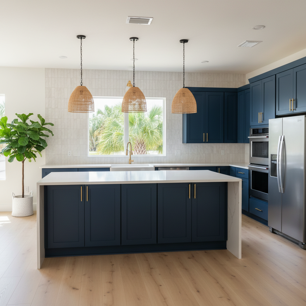Square photo representing home remodeling, showing a freshly renovated modern kitchen in a Southwest Florida home